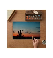 Günbatımında Bisiklet Süren Çift Tasarımı 240 parça Ahşap Puzzle Ahşap Kutuda MP00563