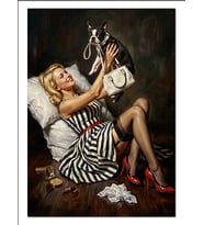 Köpek Tutan Sarışın Pin Up Dekoratif Kanvas - Mdf Ahşap Tablo