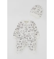 Breeze Kız Bebek Patikli Tulum Piknik Zamanı Orman Temalı Sevimli Dostlar 0-6 Ay, Ekru