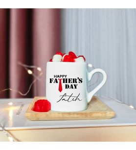 Babalar Günü ( Happy Father's Day ) Tasarımlı Ahşap Tabaklı Kişiye Özel Türk Kahvesi Fincanı