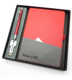 Signator® Codex  N195 Kişiye Özel Defterli Set - İsme Özel Kırmızı Kalem + İsme Özel Kırmızı Defter + İsme Özel 32 GB Usb Bellek İsme Özel Kutusunda Hediyelik Set (Karışık)