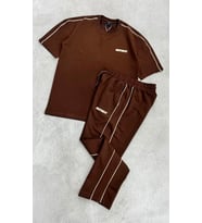 Erkek Siyah Beyaz Şerit Detaylı Baggy Tişört Eşofman Takımı