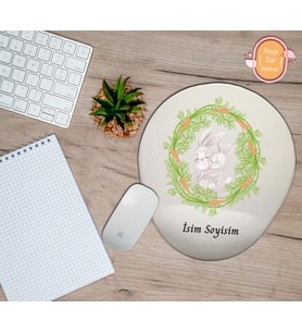 Kişiye Özel Anne Çocuk Tavşan Daire Temalı Mouse Pad Bilek Destekli
