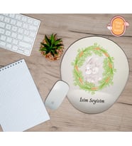 Kişiye Özel Anne Çocuk Tavşan Daire Temalı Mouse Pad Bilek Destekli