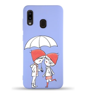 Samsung Galaxy A20 Uyumlu Lansman Kılıf Aşk Tasarımlı İçi Kadife Kapak-Lila (Şeffaf)