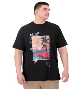 Mode XL Büyük Beden Erkek Baskılı T-Shirt Palm Dream U25026 Siyah