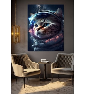 ASTRONOT KEDİ KANVAS TABLO EV DUVAR SALON OFİS DÜKKAN HEDİYELİK DEKARASYON SÜSÜ (Çok Renkli)