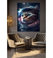 ASTRONOT KEDİ KANVAS TABLO EV DUVAR SALON OFİS DÜKKAN HEDİYELİK DEKARASYON SÜSÜ (Çok Renkli)