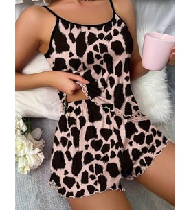 Mulvxbrf Brf02 Leopar Desenli Askılı Şortlu Pijama Takımı (Mulvix)