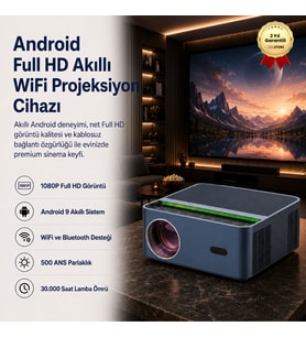 1080P HD Android Sistemli Wifi Bluetooth 150 inch Hoparlörlü HDMI 500 ANS Akıllı Projeksiyon Cihazı