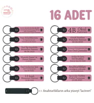 Pembe & Lacivert, Çok Özel Hediye Arayanlara, 16'lı Set, İsim Yazılabilir Deri Hatıra Anahtarlık