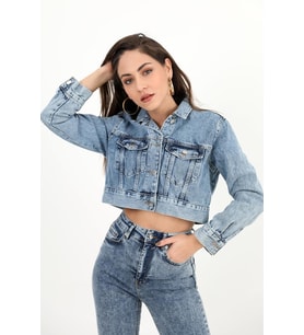 Kot Ceket Crop Basic - Mavi