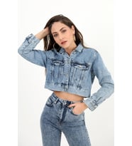 Kot Ceket Crop Basic - Mavi