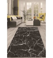 Dijital Kaymaz Taban Yıkanabilir Modern Renkli Salon Halısı Mutfak Halısı Yolluk ND-HT-496 (Siyah)