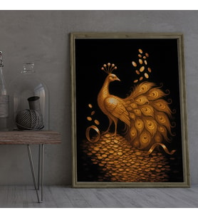 Ezgoola / Feng Shui Tablo / Gold Tavuskuşu tablo / İşyeri Tablo / İşyeri Hediye / Ev Hediye / Ev Dekoru / Poster / Özel Tasarım Hediye (Siyah)