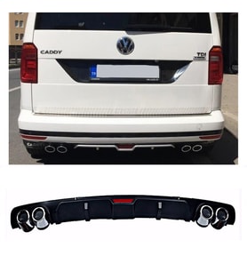 Vw Caddy Siyah Difüzör 4 Krom Egzoz Görünümlü Difizör Arka Ek Body Kit