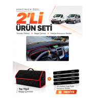 RENAULT TRAFIC (2001-2014) Uyumlu Torpido Örtüsü + Tay Tüyü Bagaj Çantası + Sticker Seti - Siyah Kırmızı
