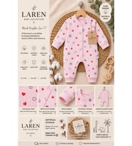 Laren Baby %100 Pamuk Pembe Kalp Desenli Bebek Tulumu
