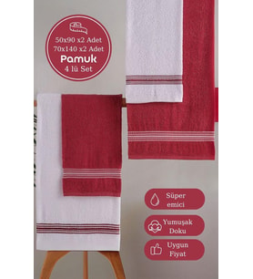 Banyo El Havlusu Seti 4 Lü Bordo - Beyaz Elvin – Yumuşak Doku (70X140X2 /50X90CMX2)