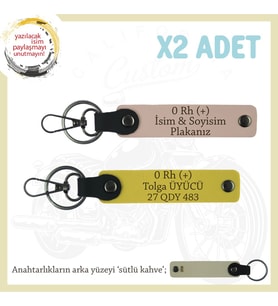 Kişiselleştirilebilir, İsim Plaka ve 0 Rh (+) Kan Grubu Yazılı x2 Anahtarlık Set, Yavruağzı-Sarı-SK (Çok Renkli)