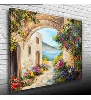 Taş Kemerin Ardında Deniz Manzarası Yağlıboya Kanvas Tablo 50 x 70