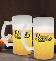BK Gift Kişiye Özel Sosyal İçici Tasarımlı 2’li Buzlu Cam Bira Bardağı 50cl-2 (Beyaz)