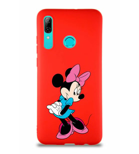 Huawei P Smart 2019 Soft Premier Kapak Minnie Mouse-F Tasarımlı Silikon Kılıf - Kırmızı (Şeffaf)