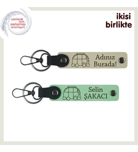Sade ve Anlamlı Bir Hediye, Karavan Temalı Kişisel Anahtarlık x2’li, İsim Yazılı, S Kahve-A Yeşil (Çok Renkli)