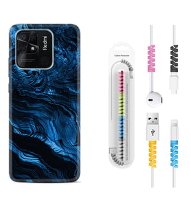 Xiaomi Poco X3 Pro M4 Pro X4 Pro C40 10C Kılıf Kablo Koruma Spiral Silikon Blue MArble 1379