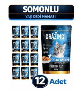 12li Somonlu Yaş Kedi Maması Omega Destekli yaş mama 12X 85 gr