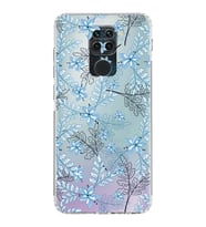 Xiaomi Redmi Note 9  Kamera Korumalı Kapak Floral Mavi Tasarımlı Şeffaf  Kılıf