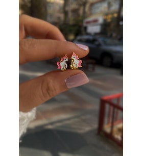 Gümüş yeni unicorn çocuk küpesi (Sarı)