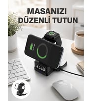 Kablosuz Şarjlı Dijital Masa Saati – 3 Parlaklık Seviyeli LED, Hızlı Şarj Yeni Nesil
