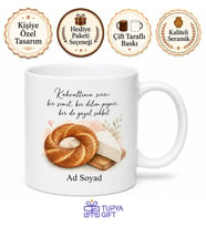 Simit ve Peynir Temalı Baskılı Kupa Bardak Hediye Özel Tasarım Porselen Mug