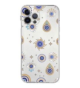 PrintiFy iPhone 12 Pro Max ile Uyumlu Nazar Boncuğu 5  Kamera Korumalı Şeffaf Silikon Kılıf