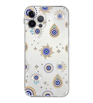 PrintiFy iPhone 12 Pro Max ile Uyumlu Nazar Boncuğu 5  Kamera Korumalı Şeffaf Silikon Kılıf