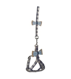Köpek Göğüs Tasma Seti Ekose Desenli Papyonlu 1.5 cm*35-48 cm Mavi