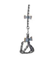 Köpek Göğüs Tasma Seti Ekose Desenli Papyonlu 1.5 cm*35-48 cm Mavi