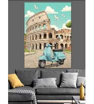 Kolezyum Scooter Antik Roma Dekoratif Kanvas - Mdf Ahşap Tablo