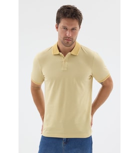 Sarı Polo Yaka Pike Kısa Kol Slim Fit %100 Pamuk Tişört 1011260171