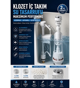 Basmalı Klozet Rezervuar İç Mekanizması Ayarlanabilir Su Seviyeli Tahliye Sistemi