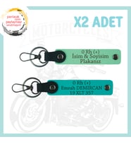 Yeşil-Koyu Turkuaz, Stiline Özel, İsim Plaka, 0 Rh (+) Kan Grubu Yazılı Motorcu 2'li Anahtarlıkları