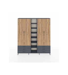 Arges Dolap 13 Raflı 6 Çekmeceli 2 Askılı 220x30x243 Antrasit-Çam/Antrasit
