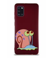 Samsung Galaxy A31 Soft Premier Kapak Salyangoz Gary Tasarımlı Silikon Kılıf - Mürdüm (Şeffaf)