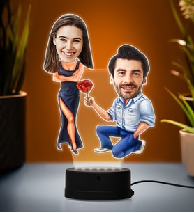 Kişiye Özel Fotoğraflı En Güzel Sevgili Tasarımlı Çift Karikatür 3D Led Lamba (Beyaz)