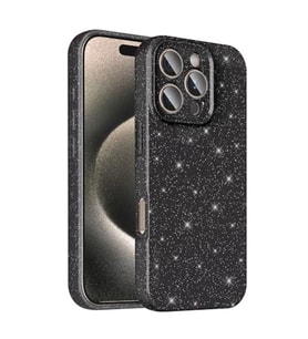 Coverzone iPhone 16 Pro ile uyumlu Z-Jelly K?l?f Kamera Korumal? Simli I??lt?l? Renkli Parlak Silikon Kapak - Siyah