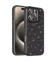 Coverzone iPhone 16 Pro ile uyumlu Z-Jelly K?l?f Kamera Korumal? Simli I??lt?l? Renkli Parlak Silikon Kapak - Siyah