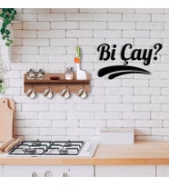 BK Home Doğal Ahşap Raflı Dekoratif Fincan Askılığı ve Bi Çay Duvar Süsü-1 (Beyaz)
