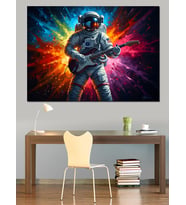 Gitar Çalan Renkli Astronot Figürü Dekoratif Kanvas - Mdf Ahşap Tablo