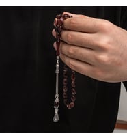 Sıkma Kehribar 925 Ayar Gümüş Tesbih (Bej)